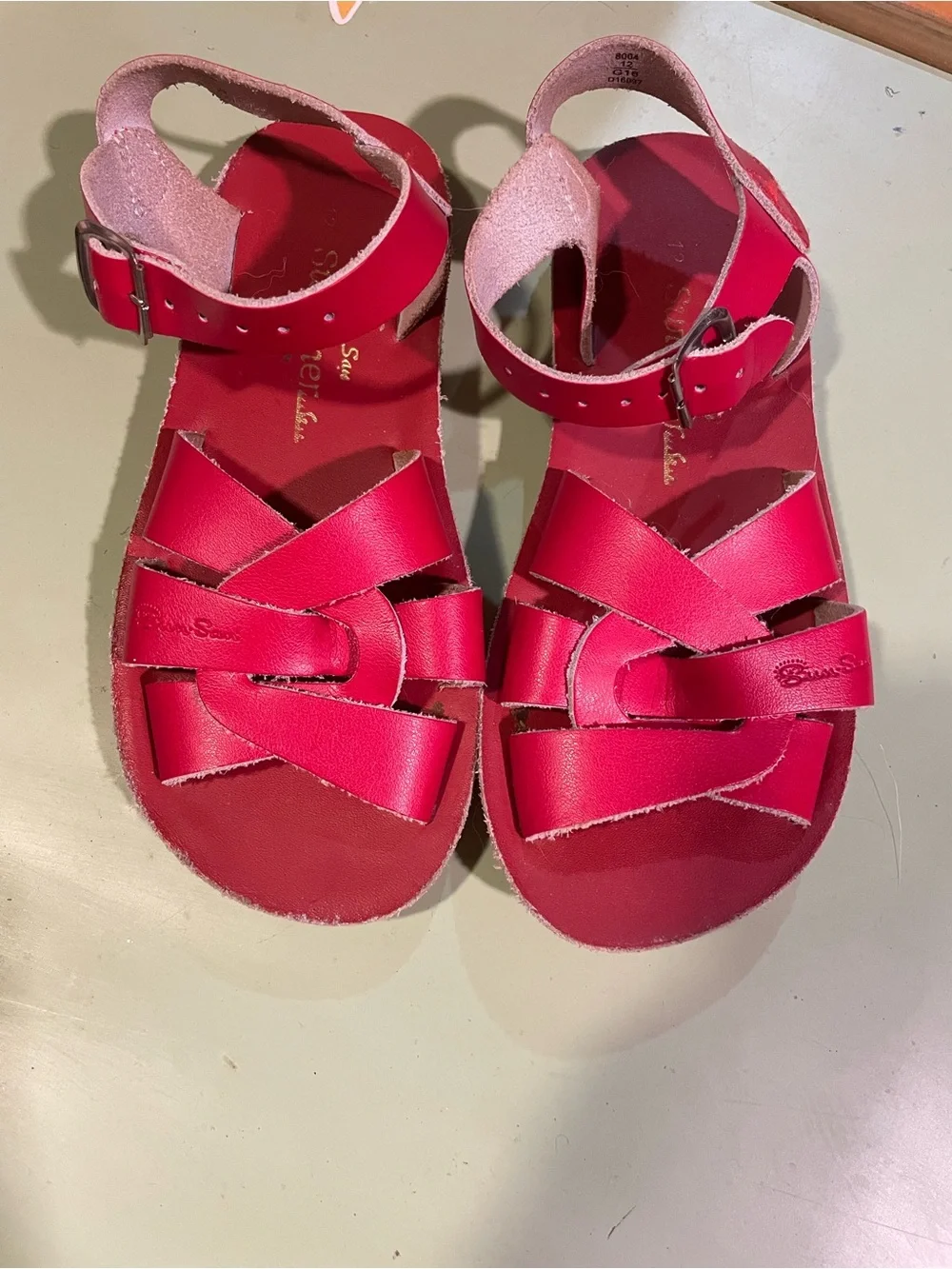 Sun - San Girls' Bright Red Leather Knot-Strap Sandals with Ankle Buckle